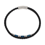Pulsera cuero trenzado cubos acero azul