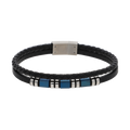 Pulsera cuero trenzado cubos acero azul