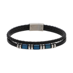 Pulsera cuero trenzado cubos acero azul