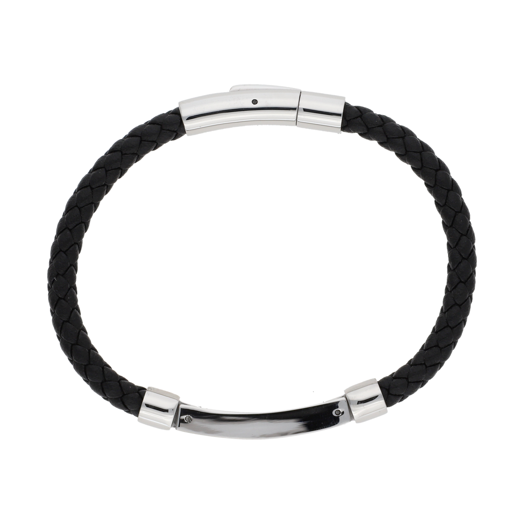 Pulsera cuero trenzado placa acero