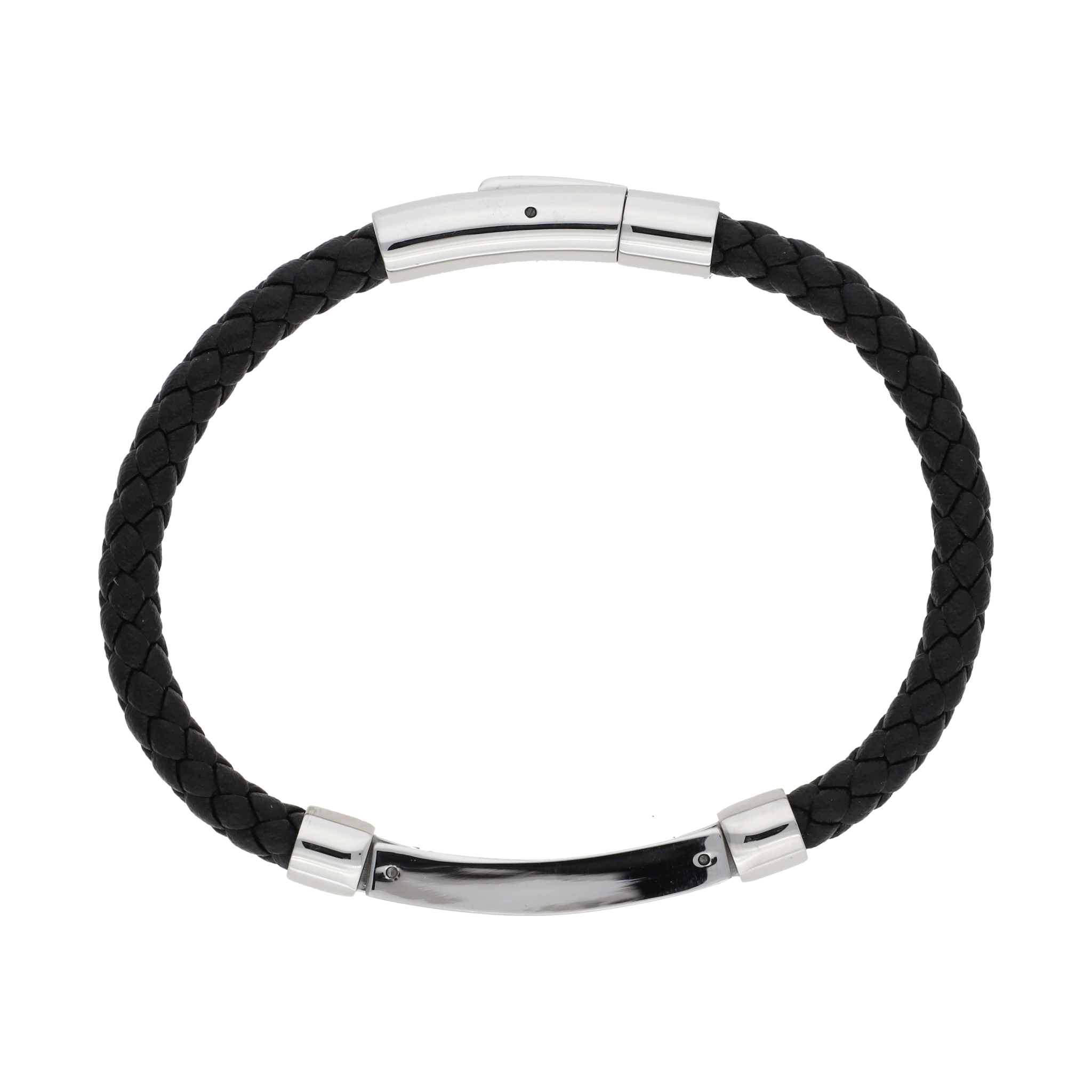 Pulsera cuero trenzado placa acero