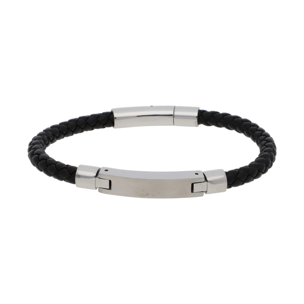 Pulsera cuero trenzado placa acero