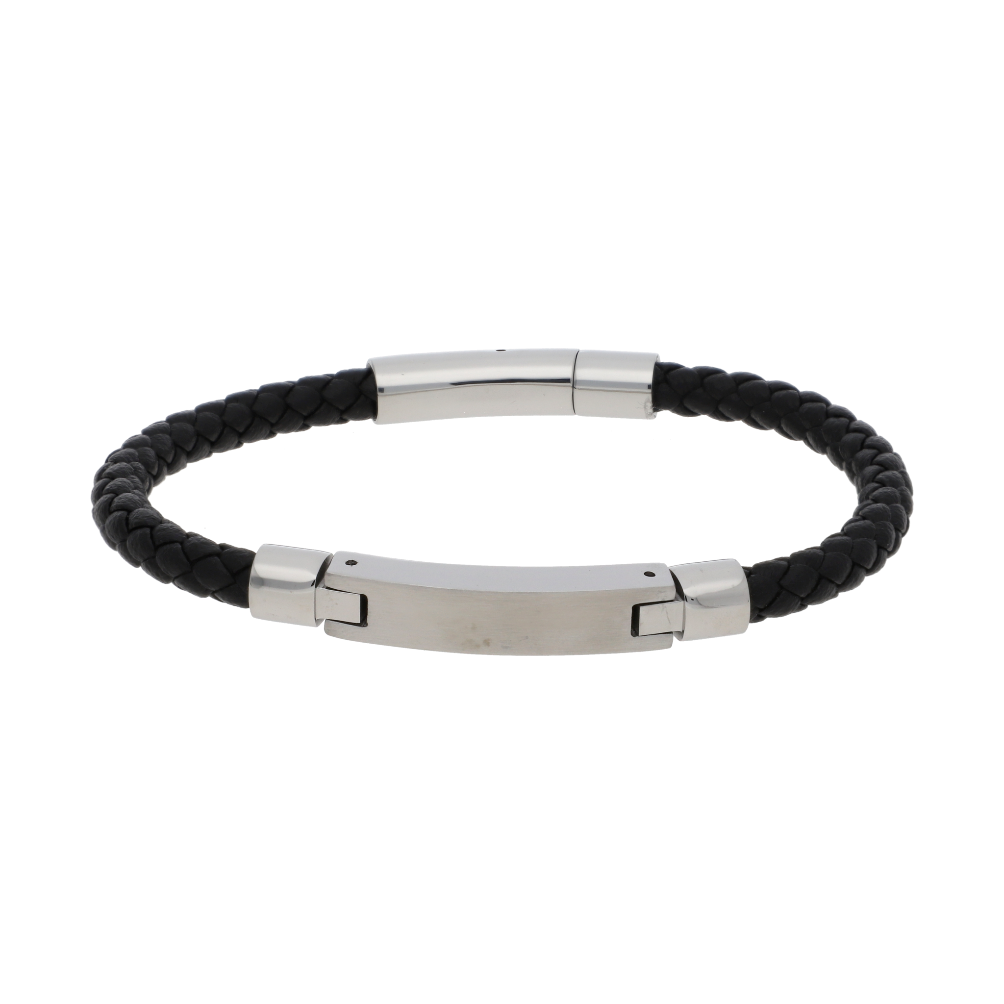 Pulsera cuero trenzado placa acero