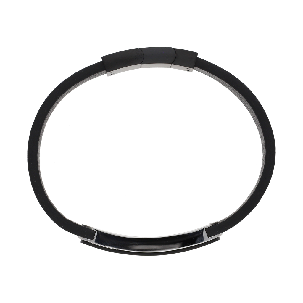 Pulsera cuero negro placa acero
