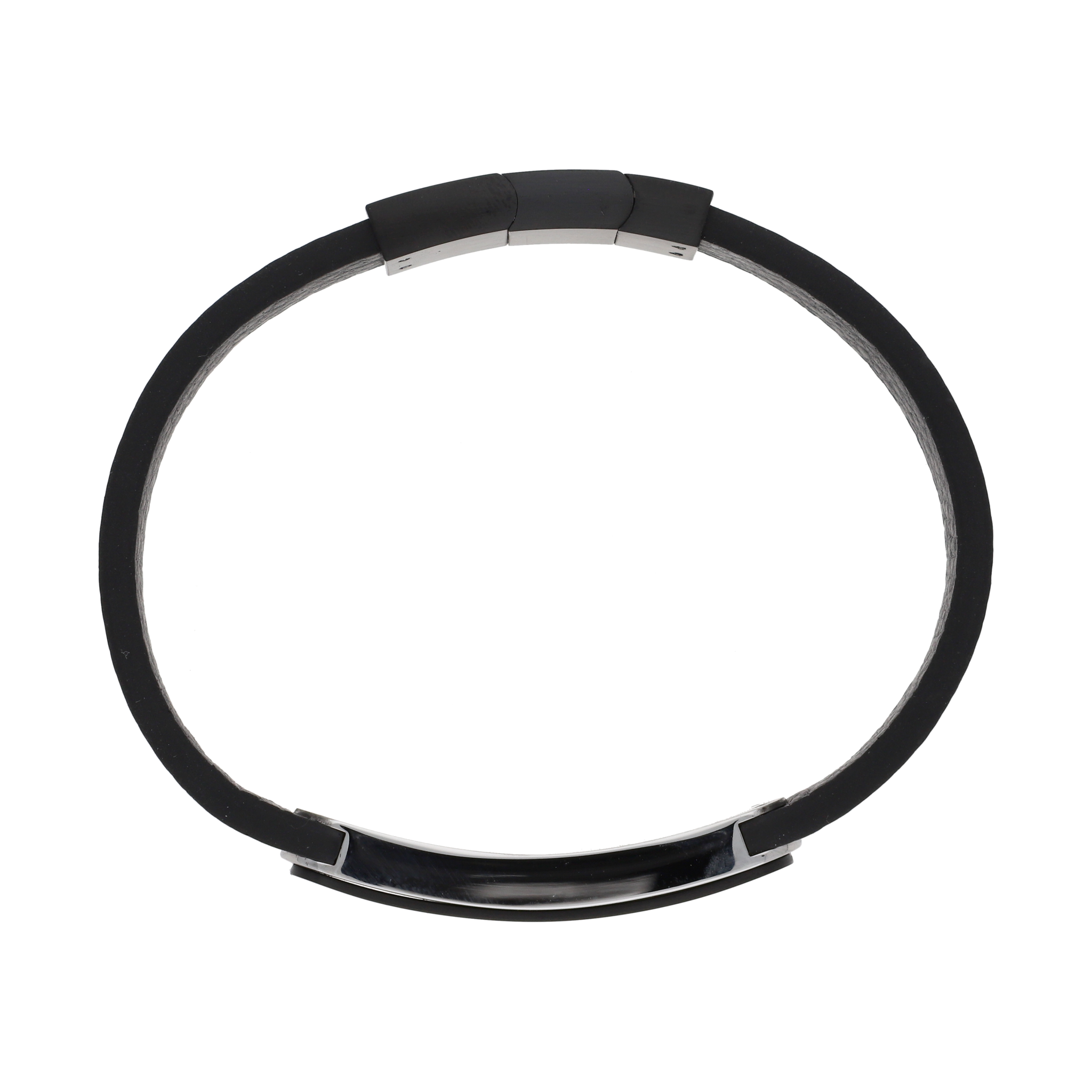 Pulsera cuero negro placa acero