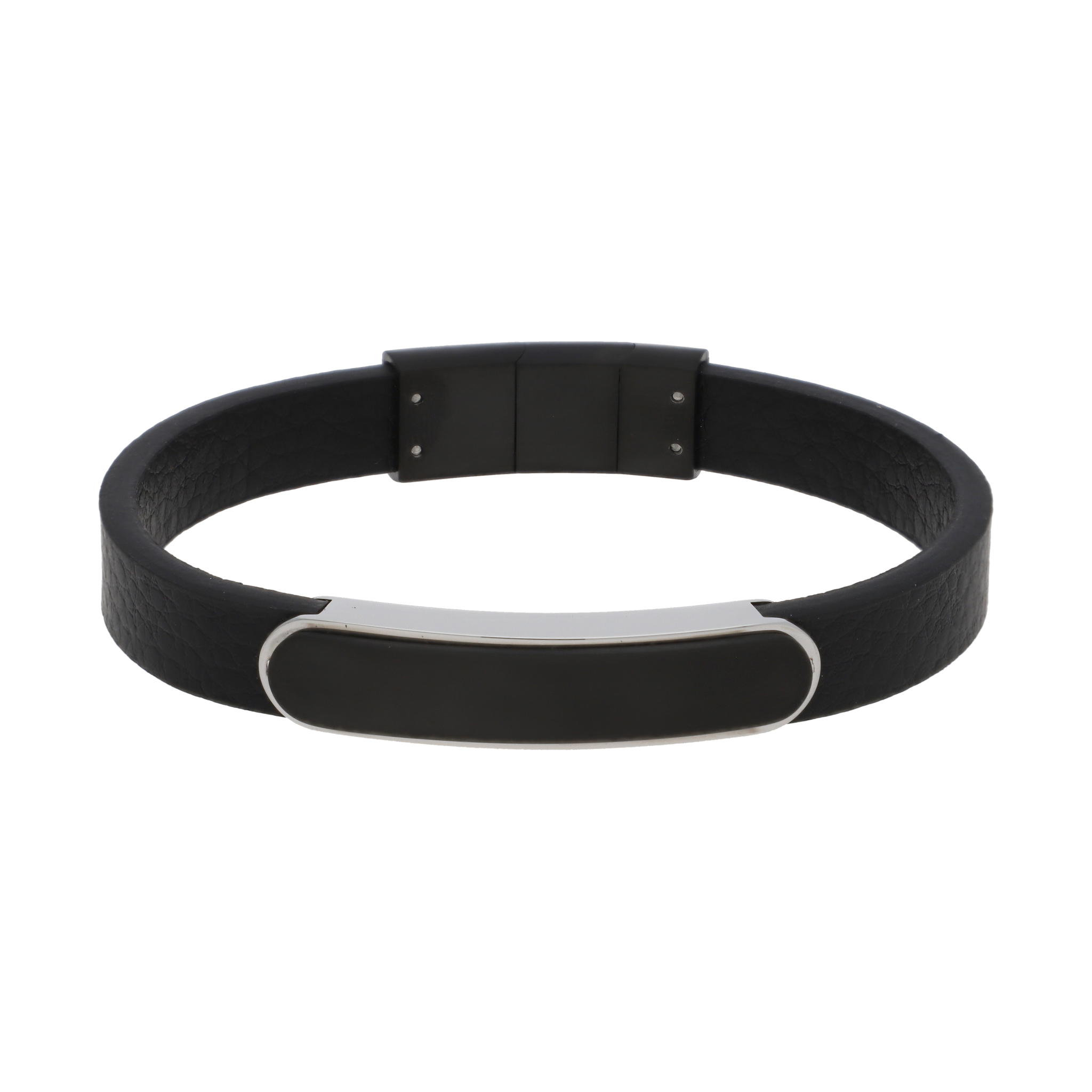 Pulsera cuero negro placa acero
