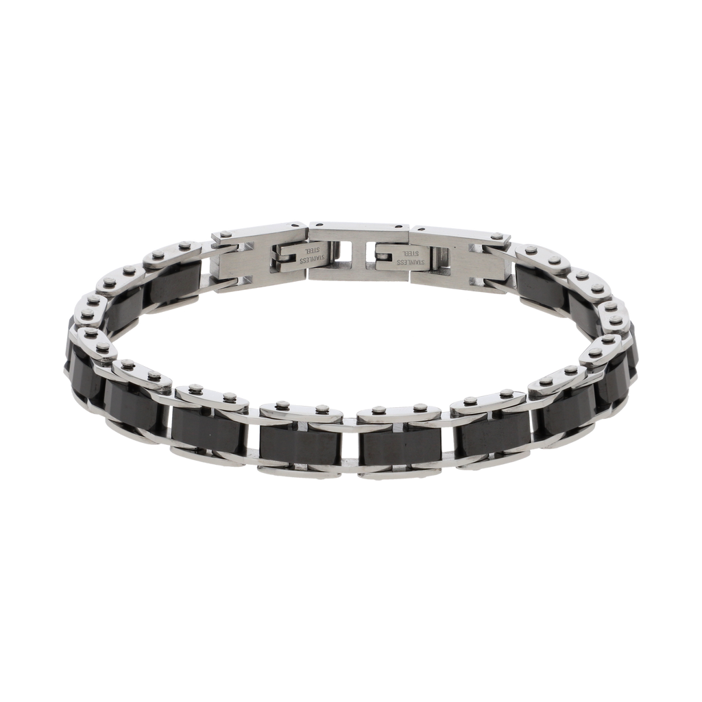 Pulsera eslabones acero blanco y negro