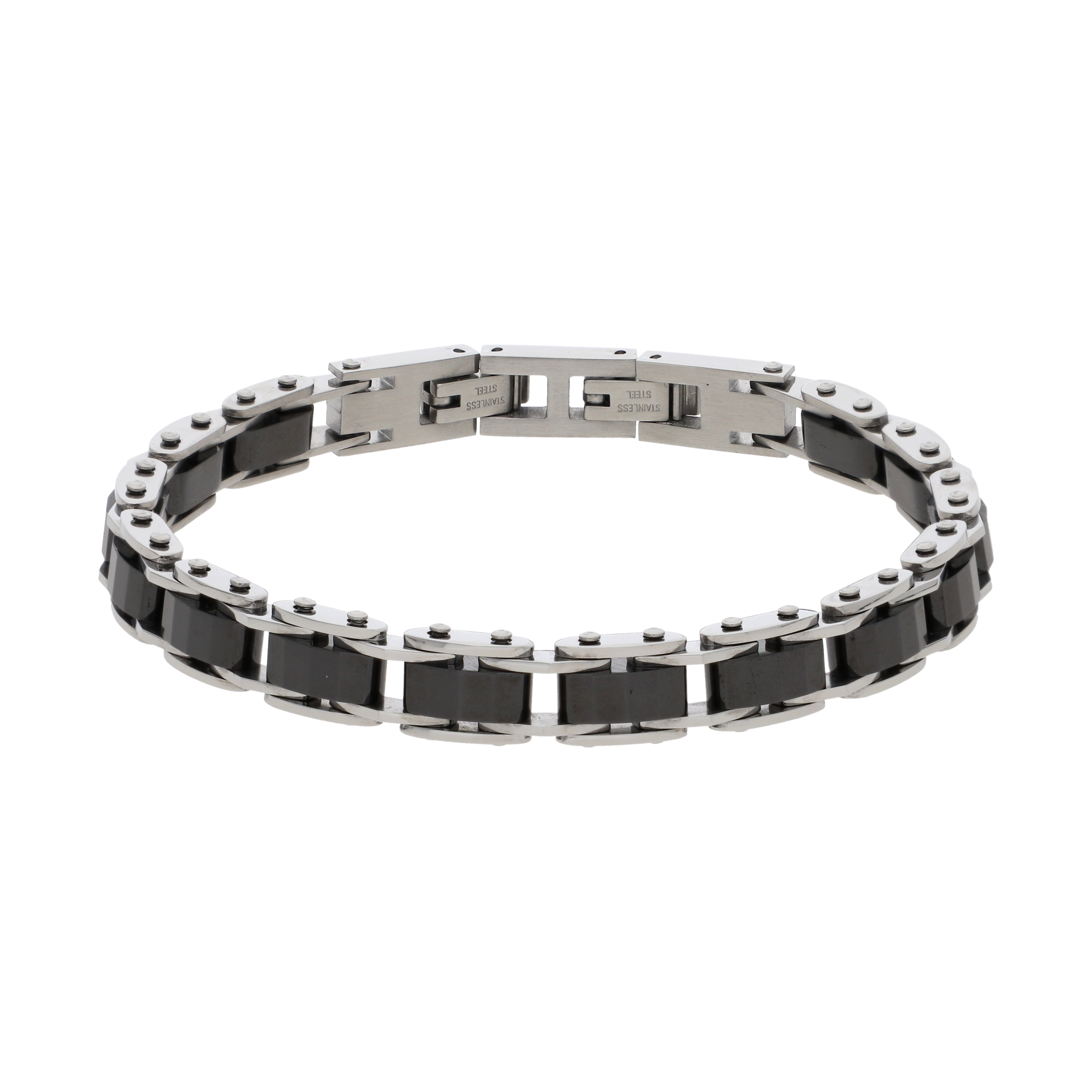 Pulsera eslabones acero blanco y negro
