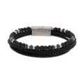 Pulsera 3 filas cuero, ónix y acero