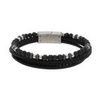 Pulsera 3 filas cuero, ónix y acero