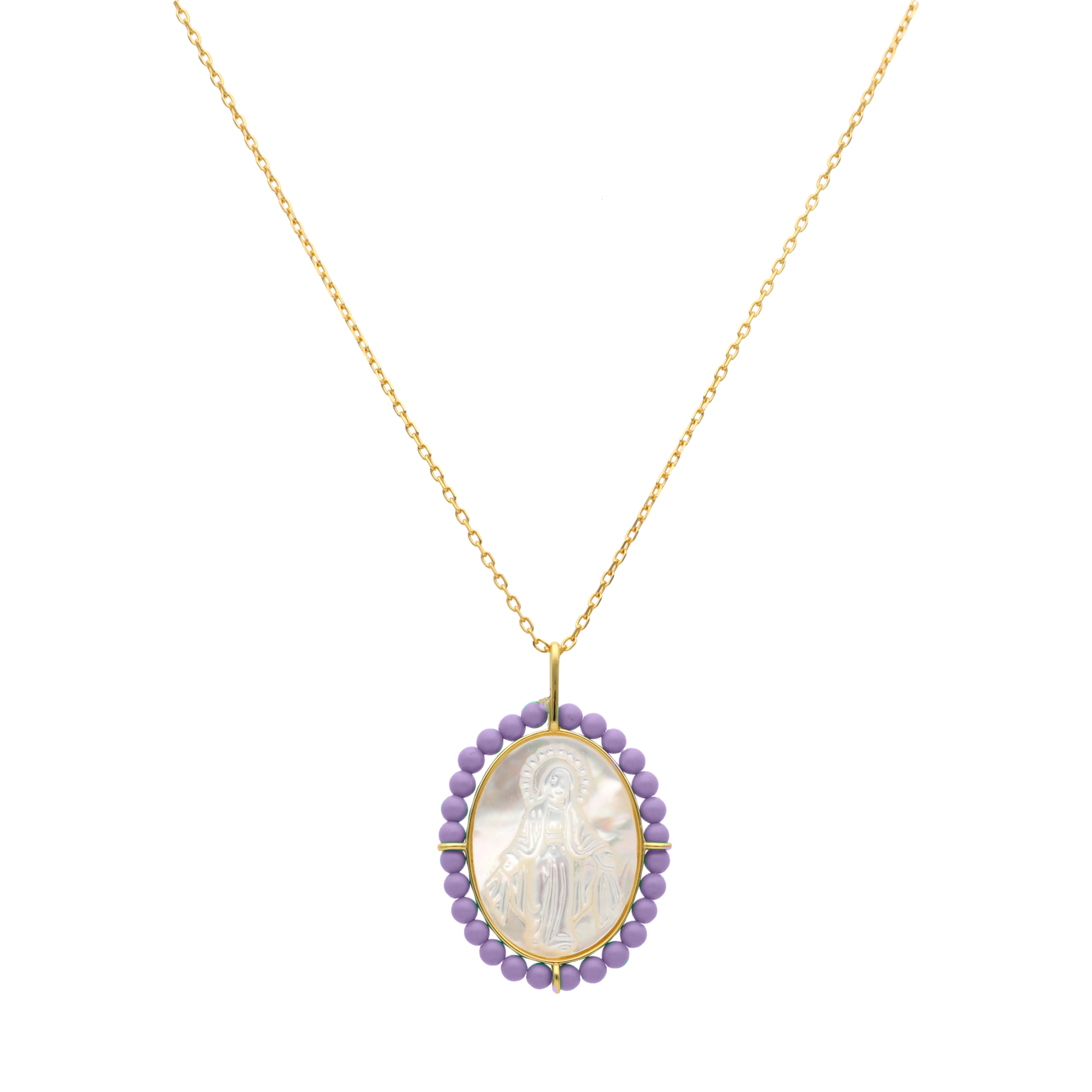 Collar Milagrosa madre perla bisel piedras plata