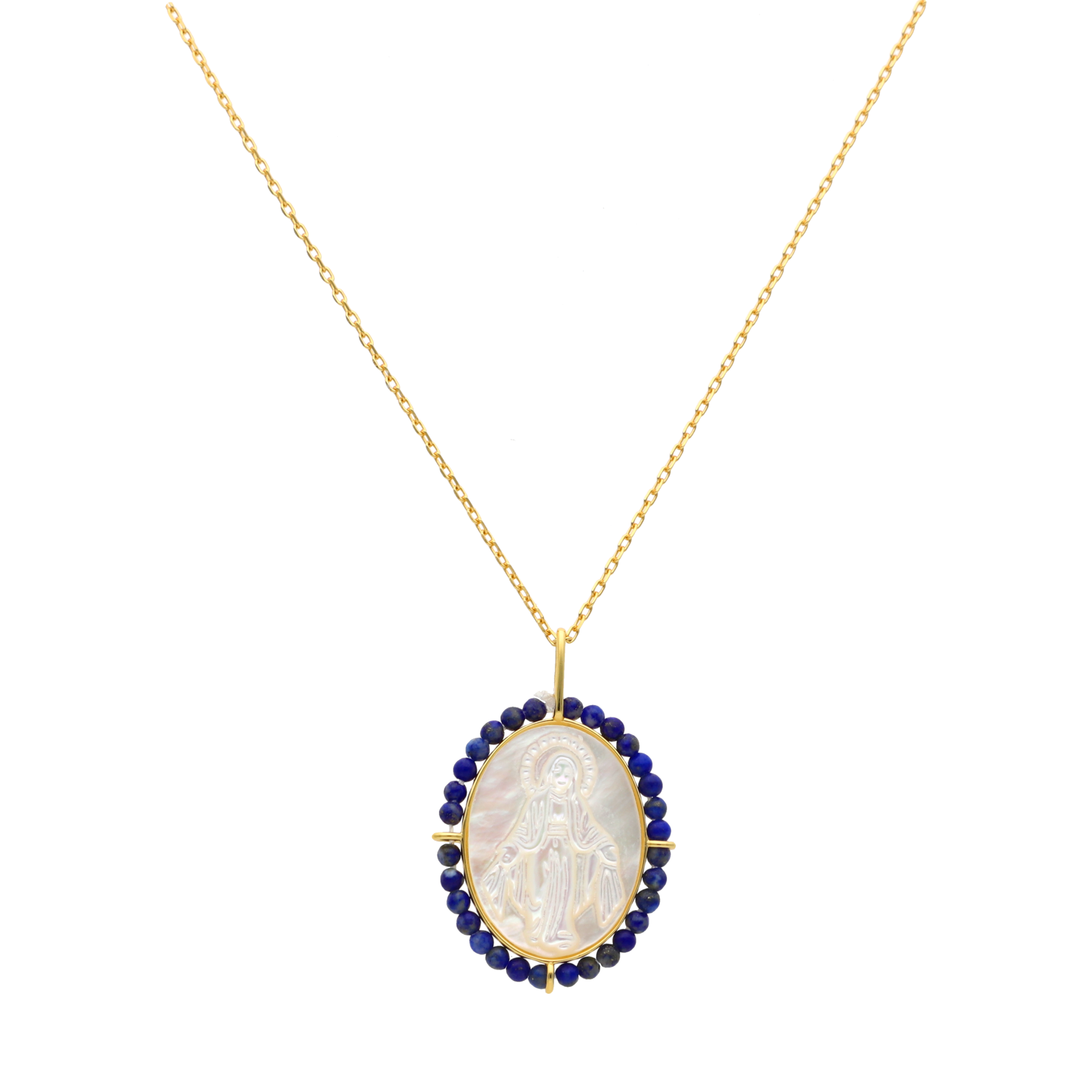 Collar Milagrosa madre perla bisel piedras plata