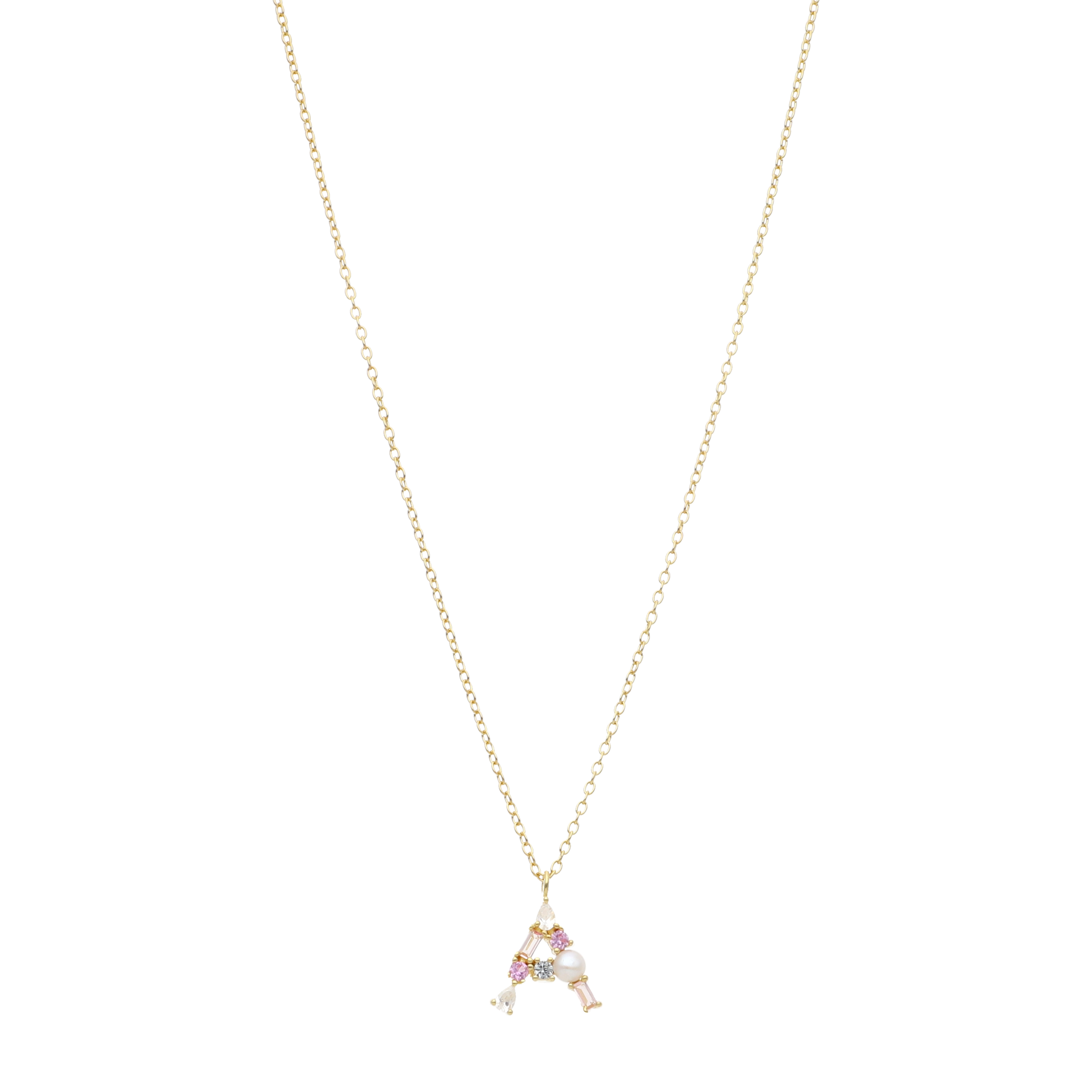 Collar inicial piedras colores y perlas plata