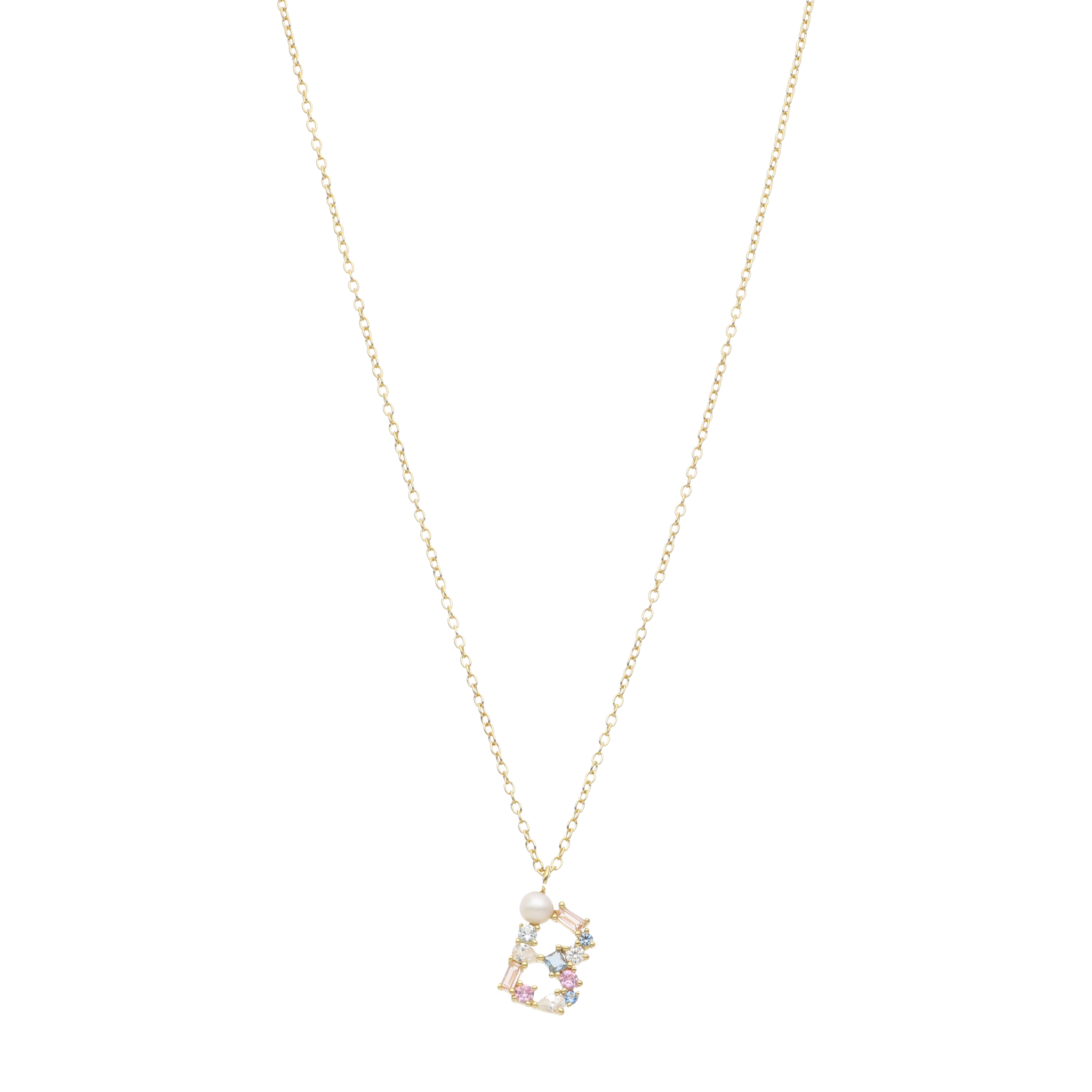 Collar inicial piedras colores y perlas plata