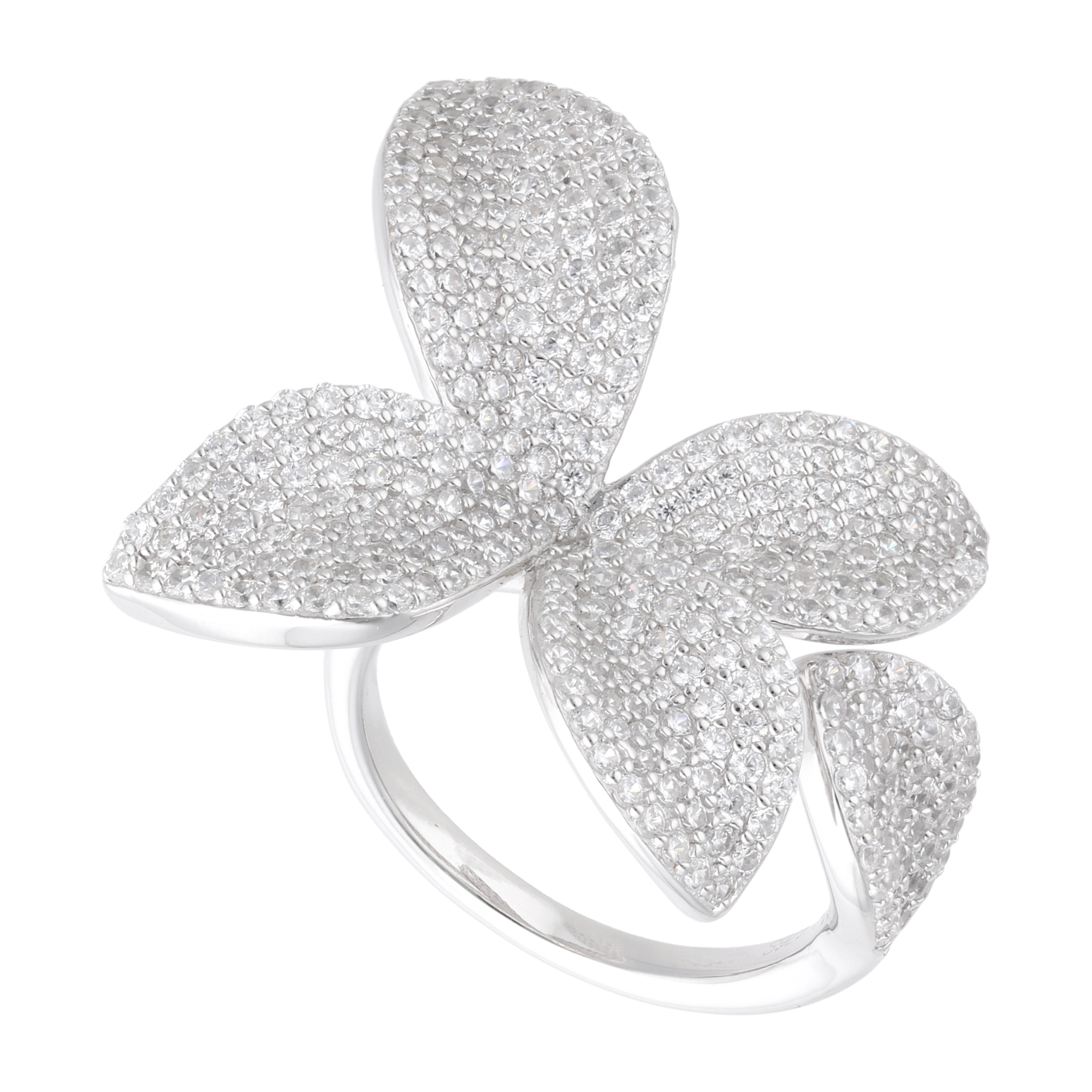 Anillo flor pave circonias plata