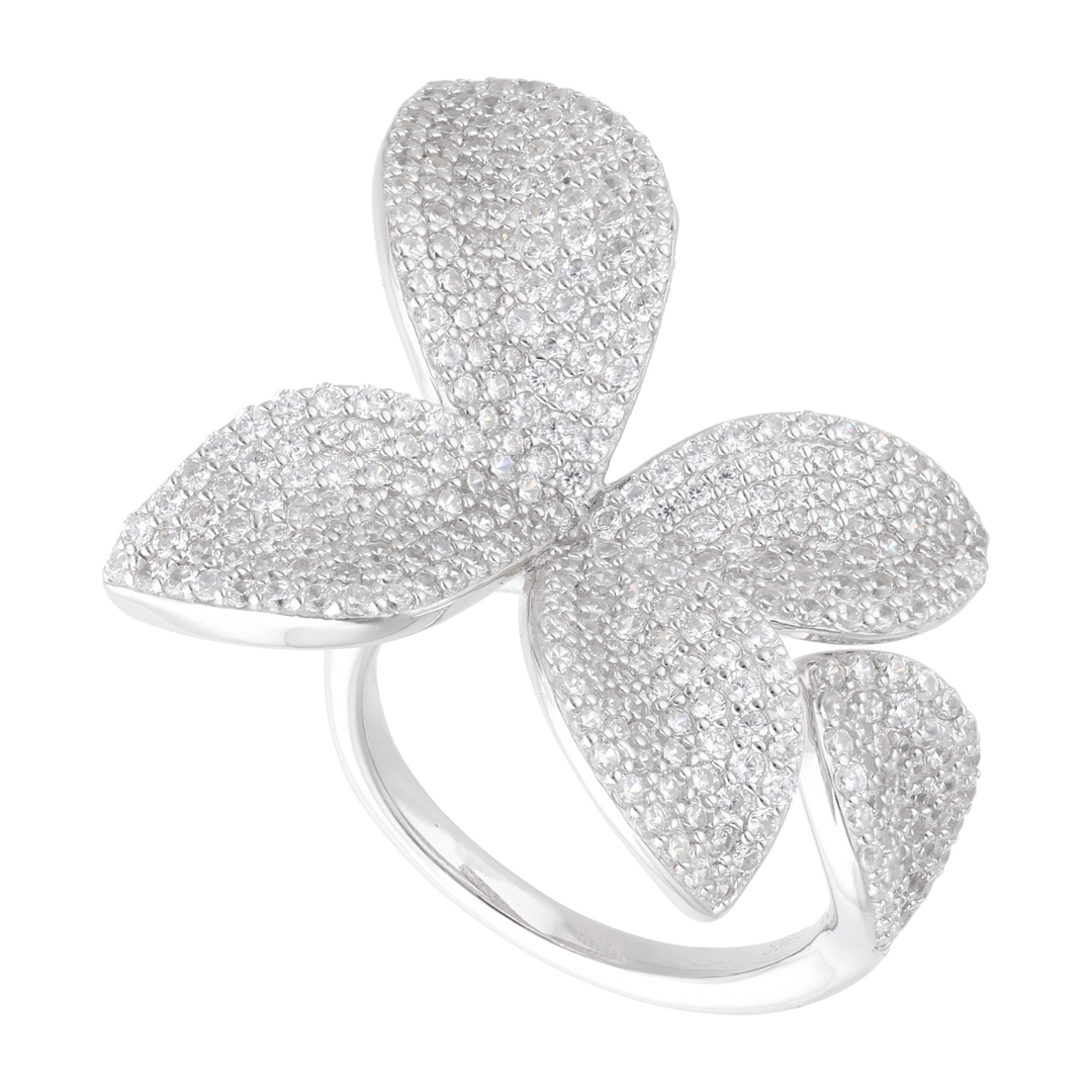 Anillo flor pave circonias plata