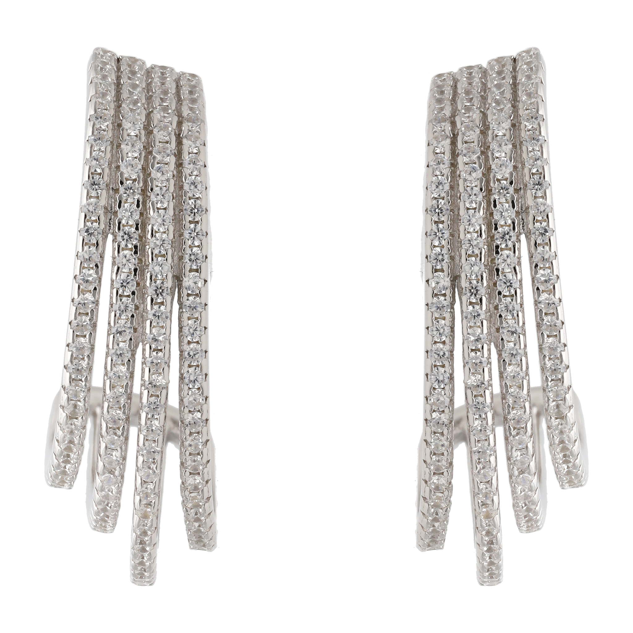 Medias arracadas 4 líneas circonias plata