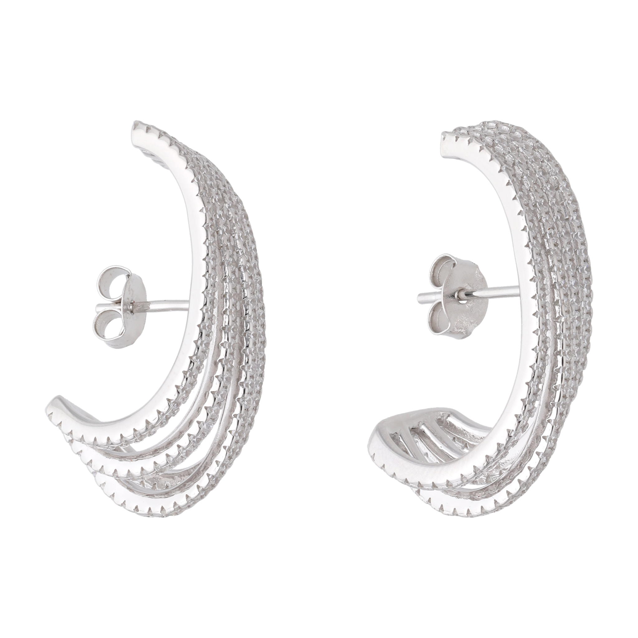 Medias arracadas 4 líneas circonias plata