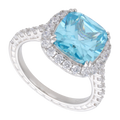 Anillo cushion circonia azul/rosa plata