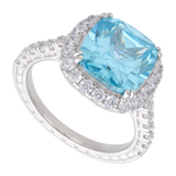Anillo cushion circonia azul/rosa plata