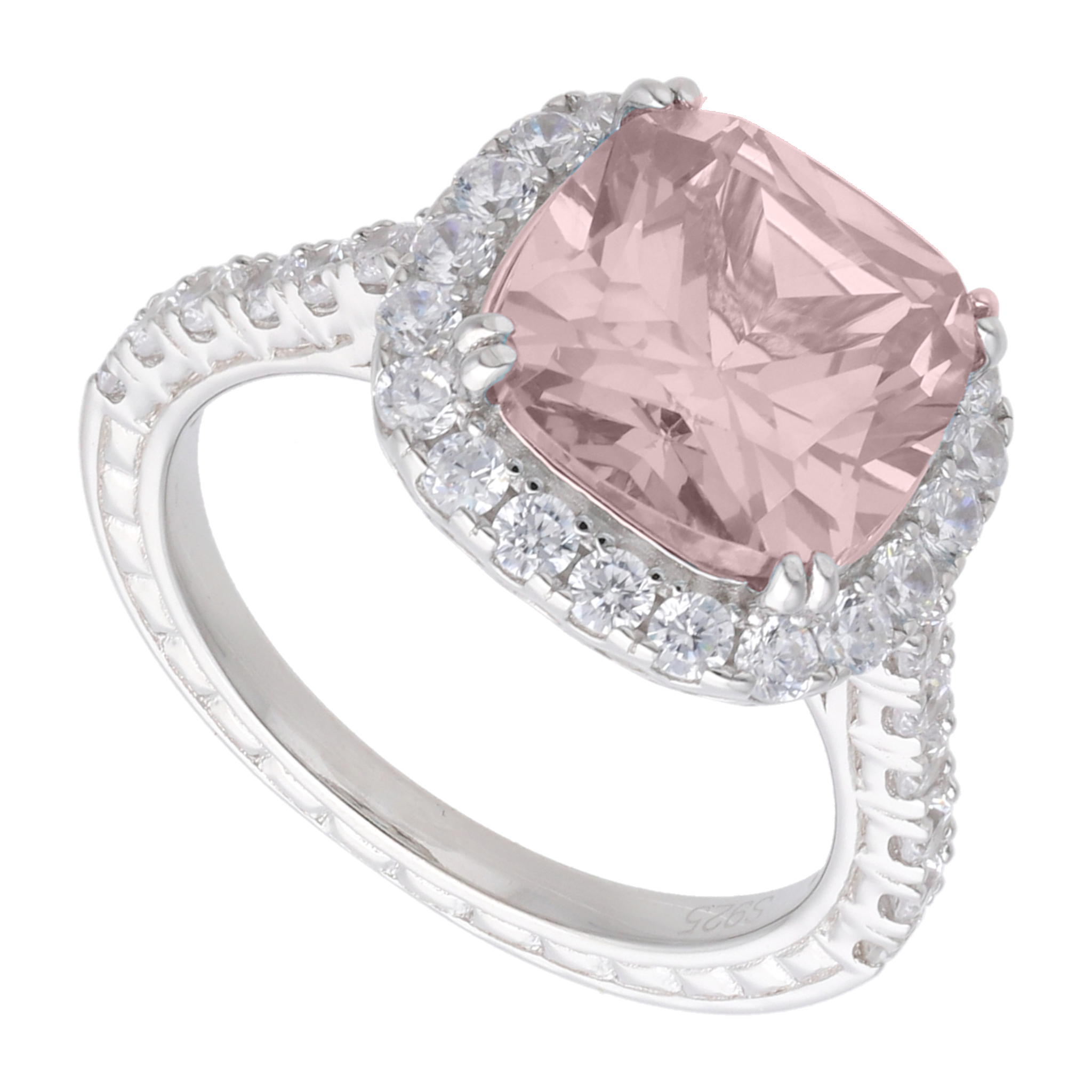 Anillo cushion circonia azul/rosa plata