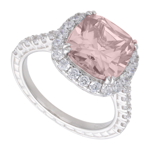 Anillo cushion circonia azul/rosa plata