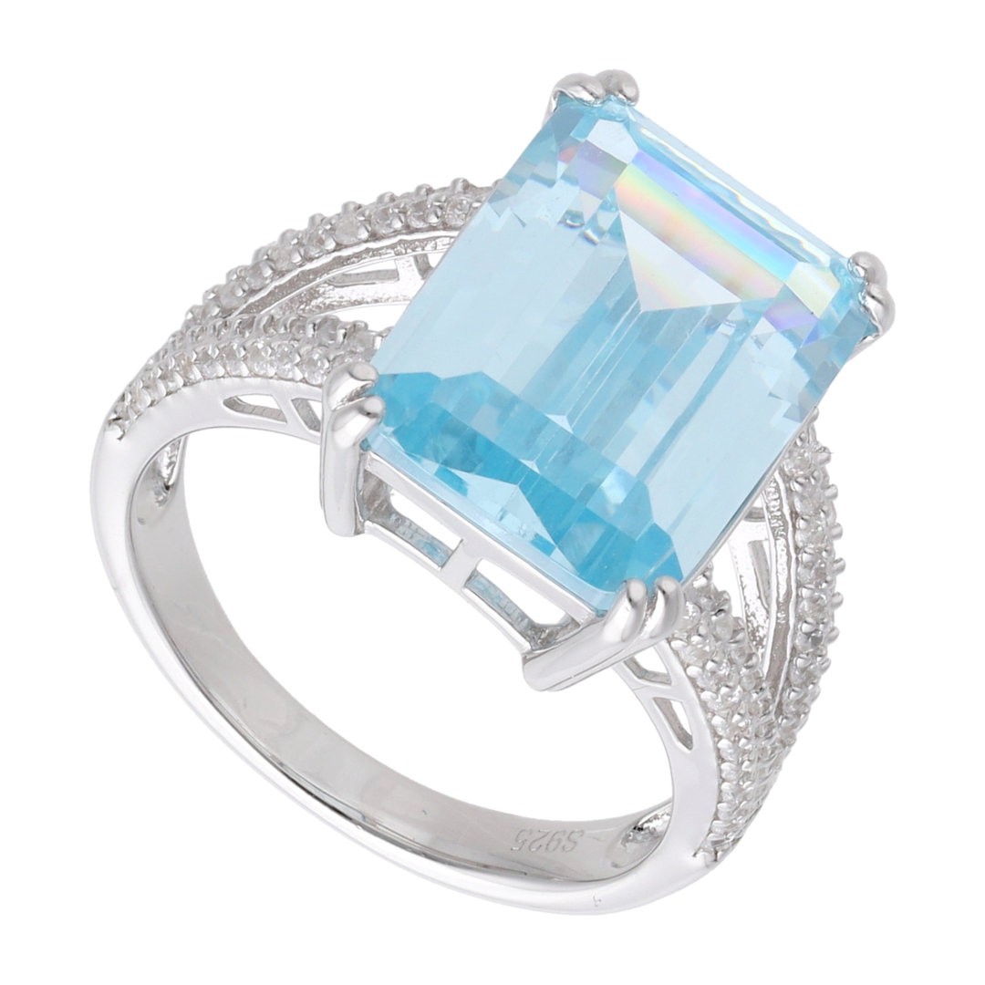 Anillo circonia baguette topacio plata