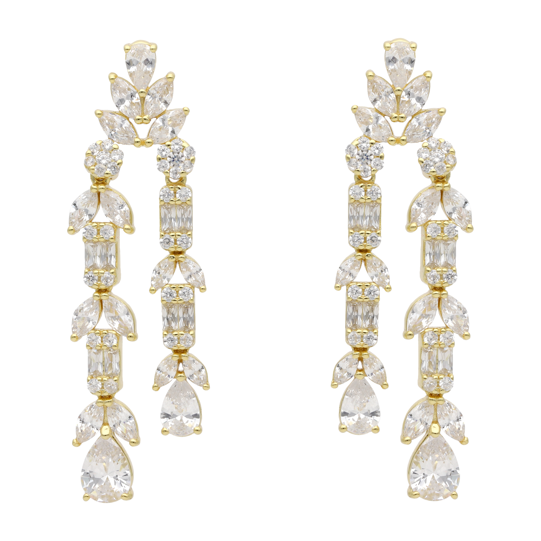 Aretes chandelier 2 filas circonias plata