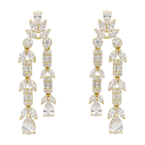 Aretes chandelier 2 filas circonias plata