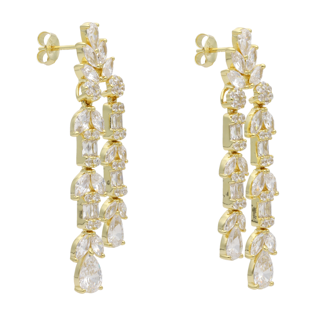 Aretes chandelier 2 filas circonias plata
