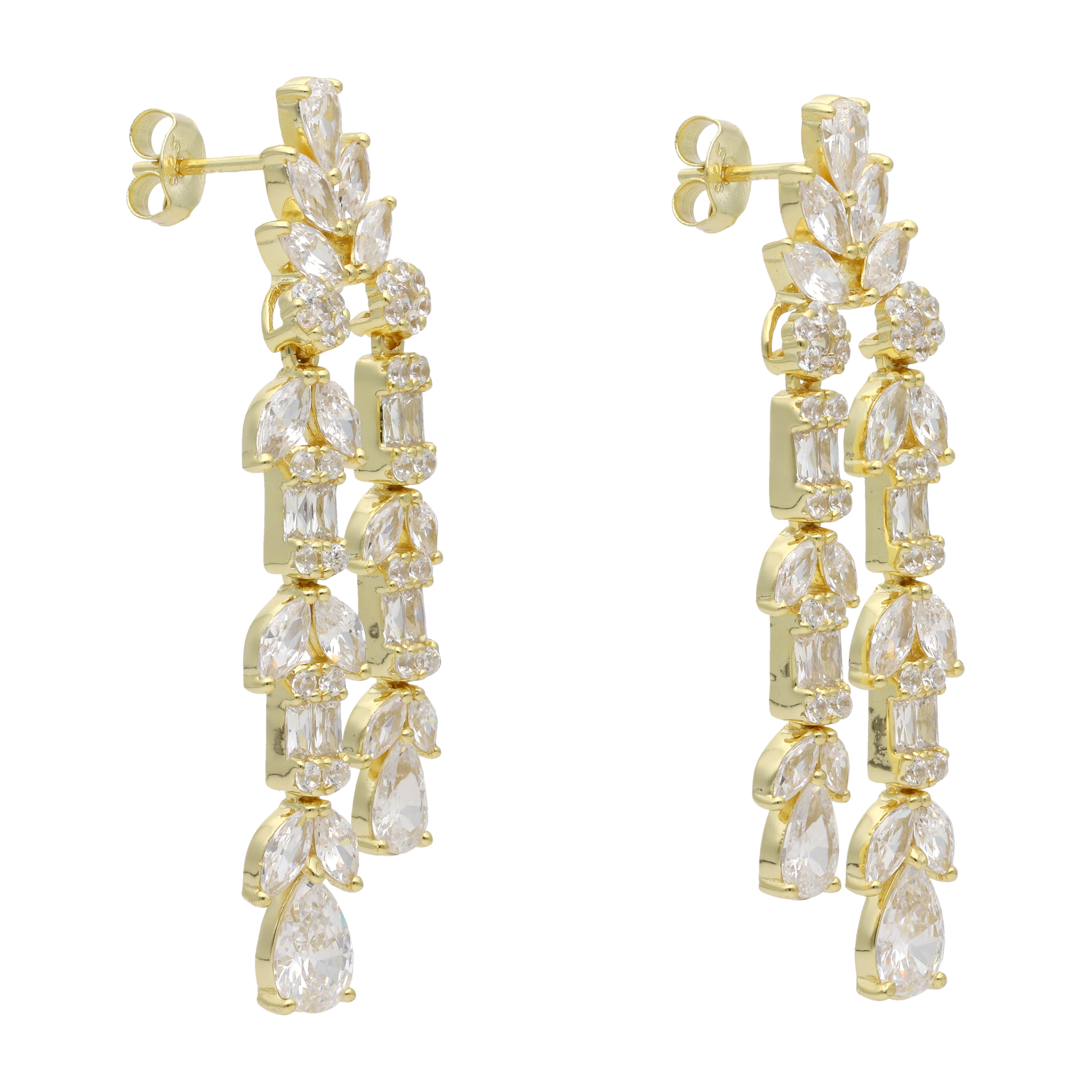 Aretes chandelier 2 filas circonias plata