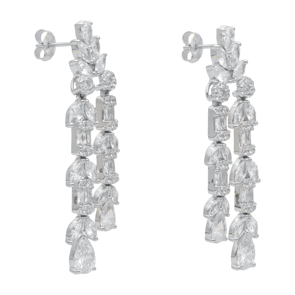 Aretes chandelier 2 filas circonias plata