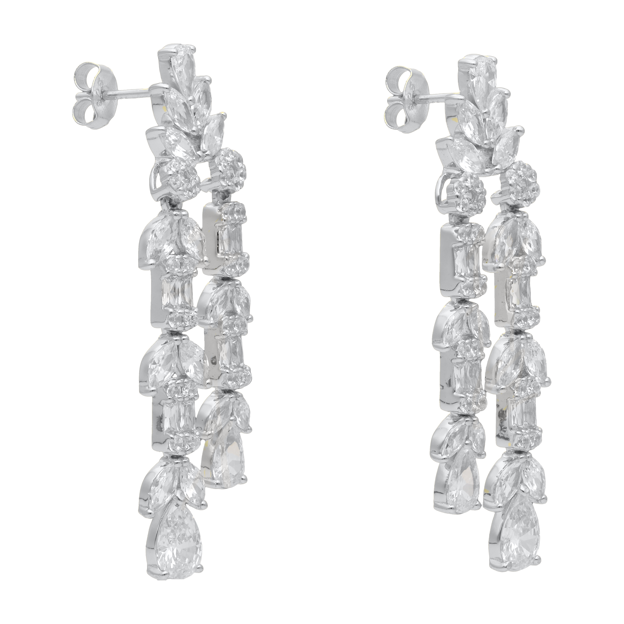 Aretes chandelier 2 filas circonias plata