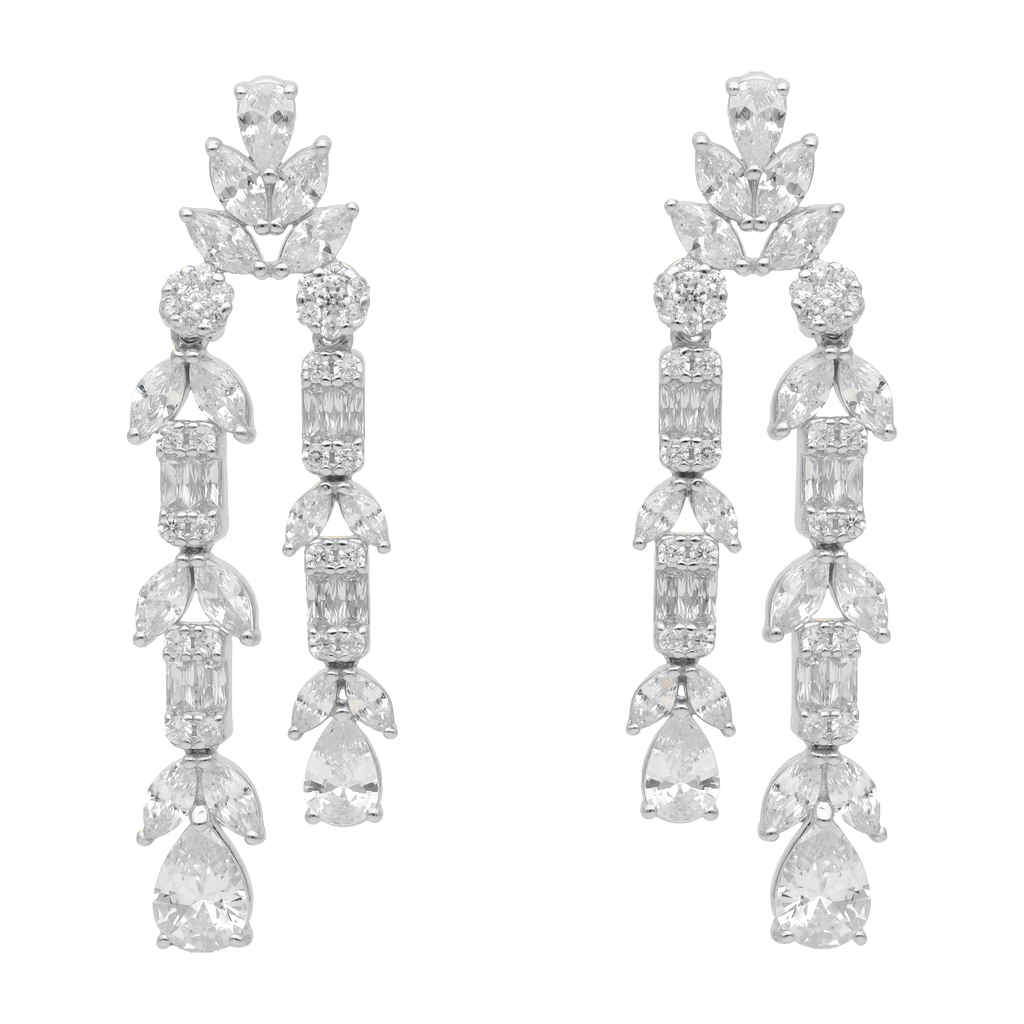 Aretes chandelier 2 filas circonias plata