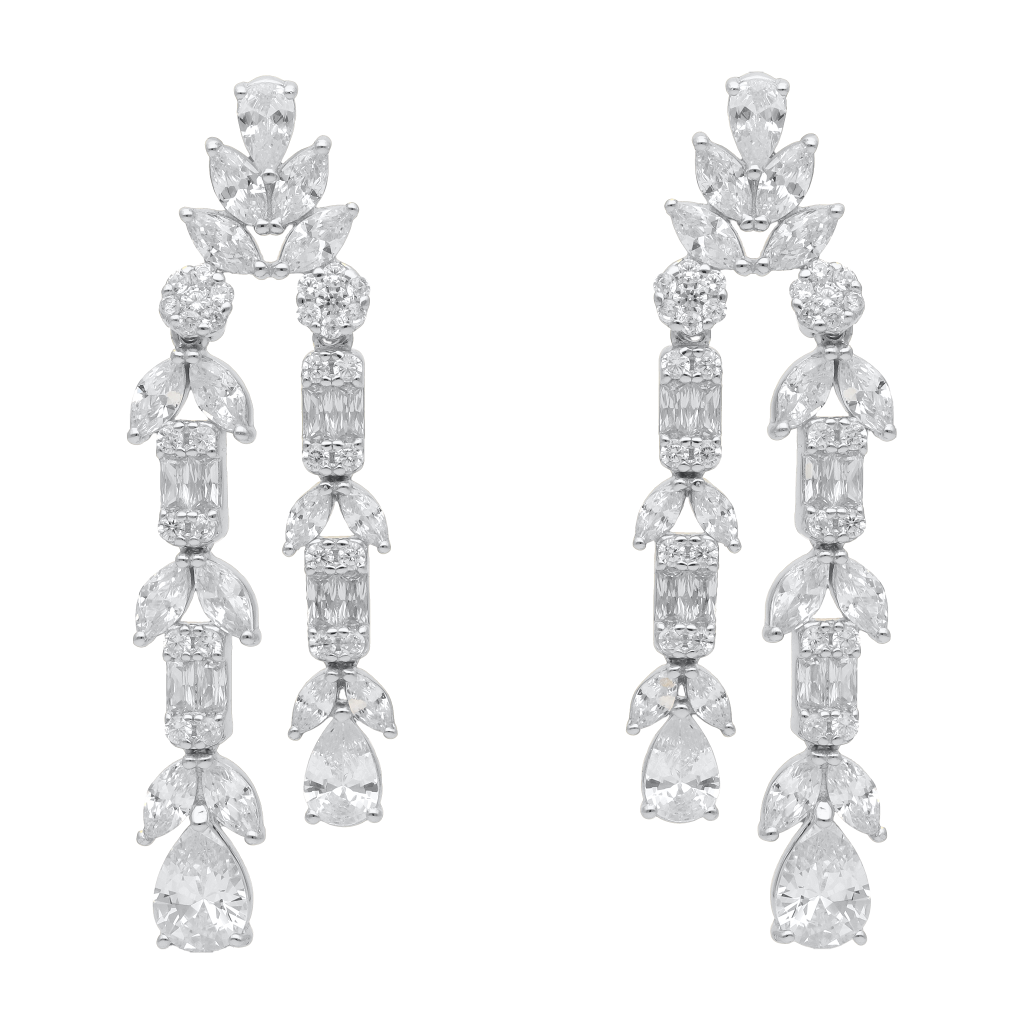 Aretes chandelier 2 filas circonias plata