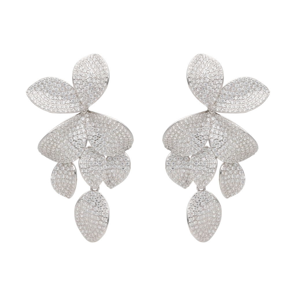 Aretes flor pave circonias cascada plata
