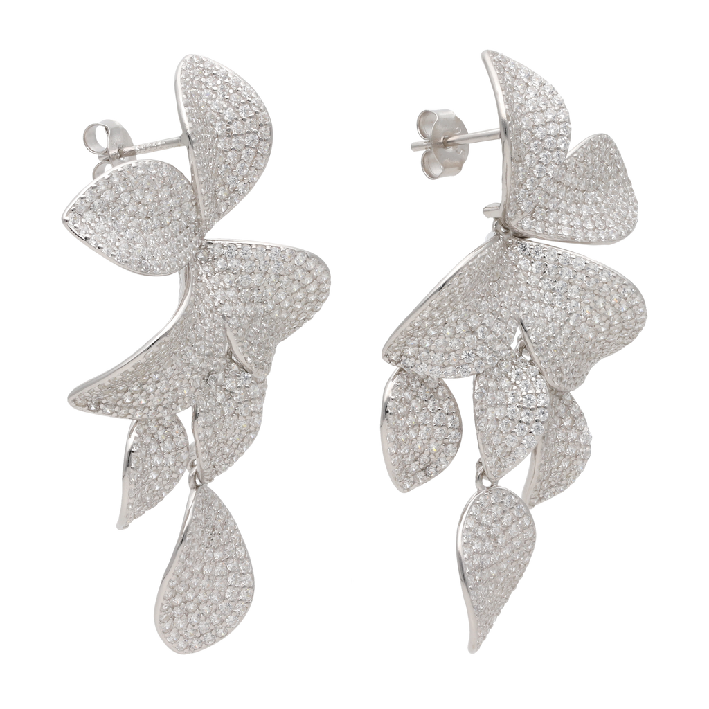 Aretes flor pave circonias cascada plata