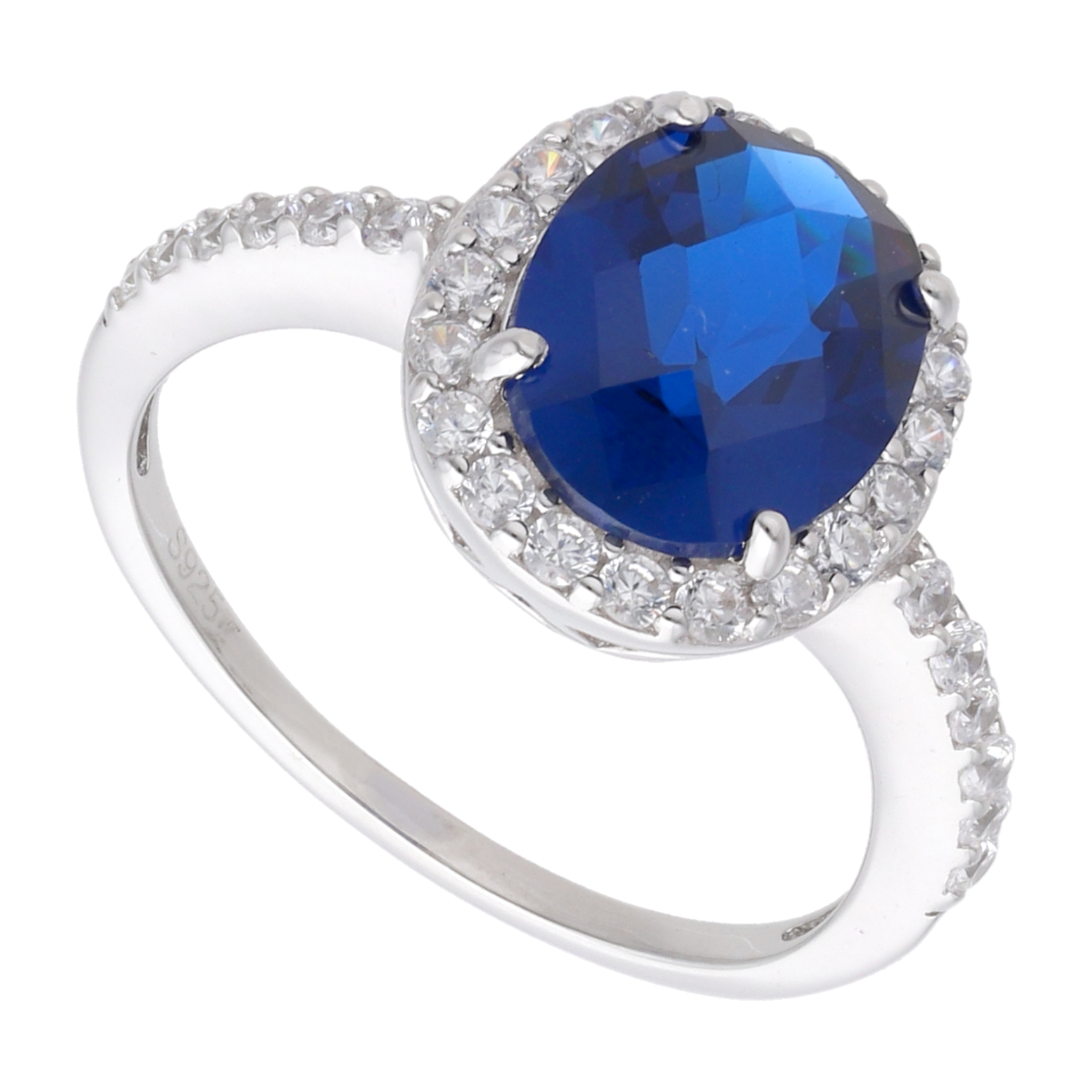 Anillo oval circonia azul plata