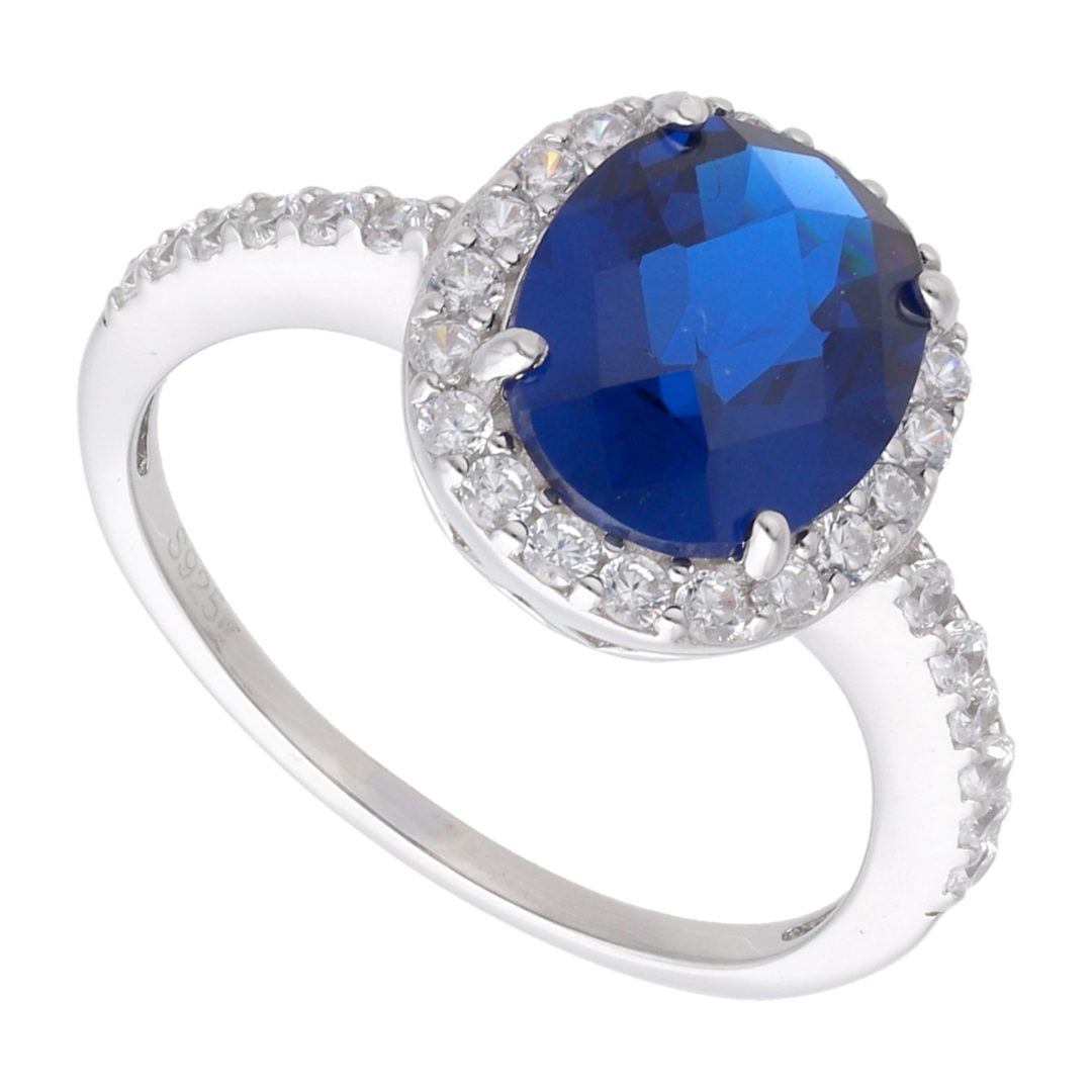 Anillo oval circonia azul plata