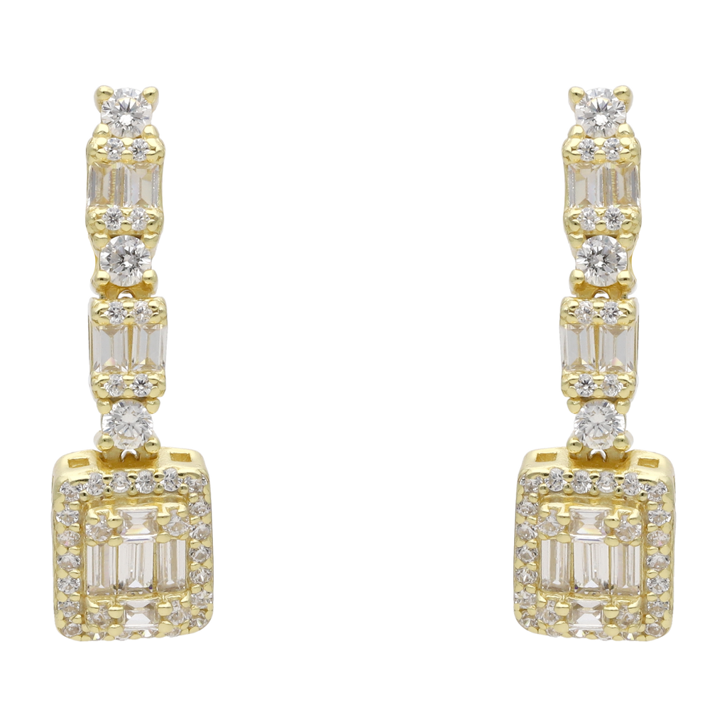 Aretes largos baguettes circonias plata