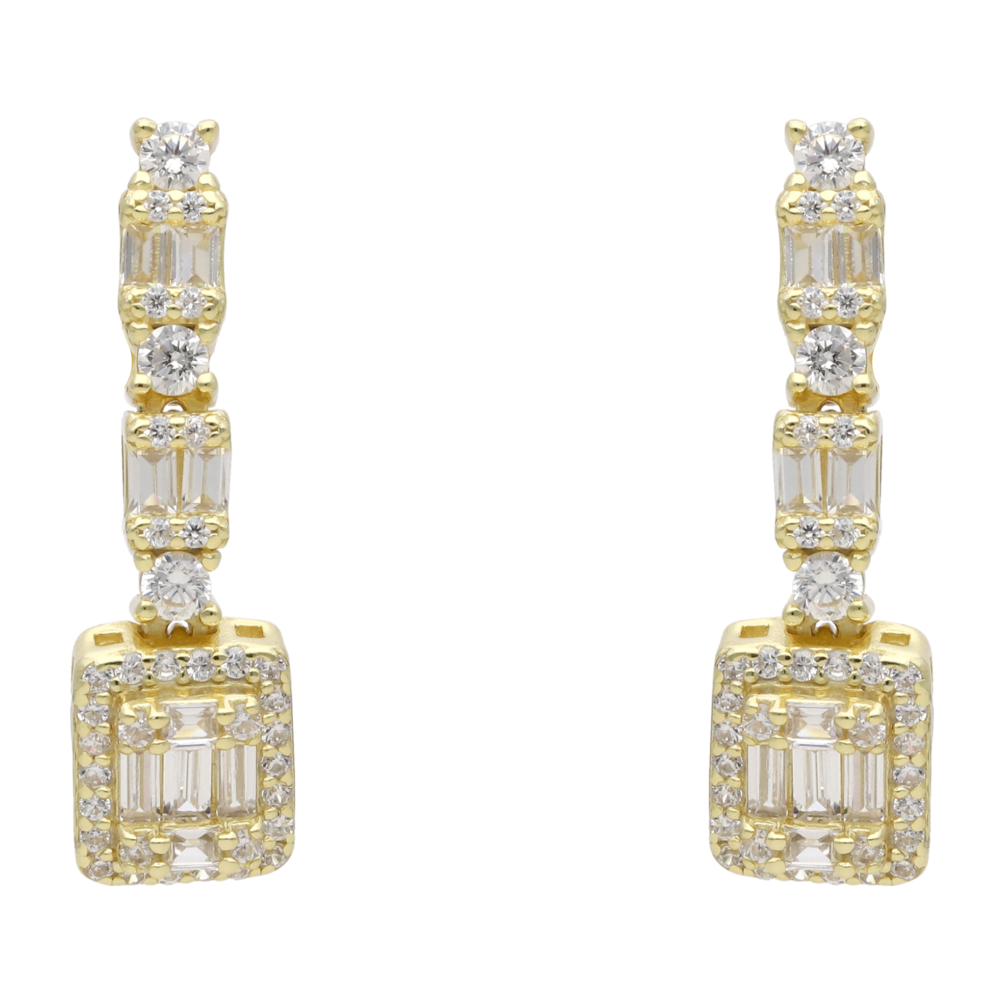 Aretes largos baguettes circonias plata