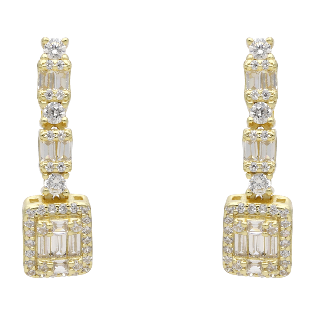 Aretes largos baguettes circonias plata
