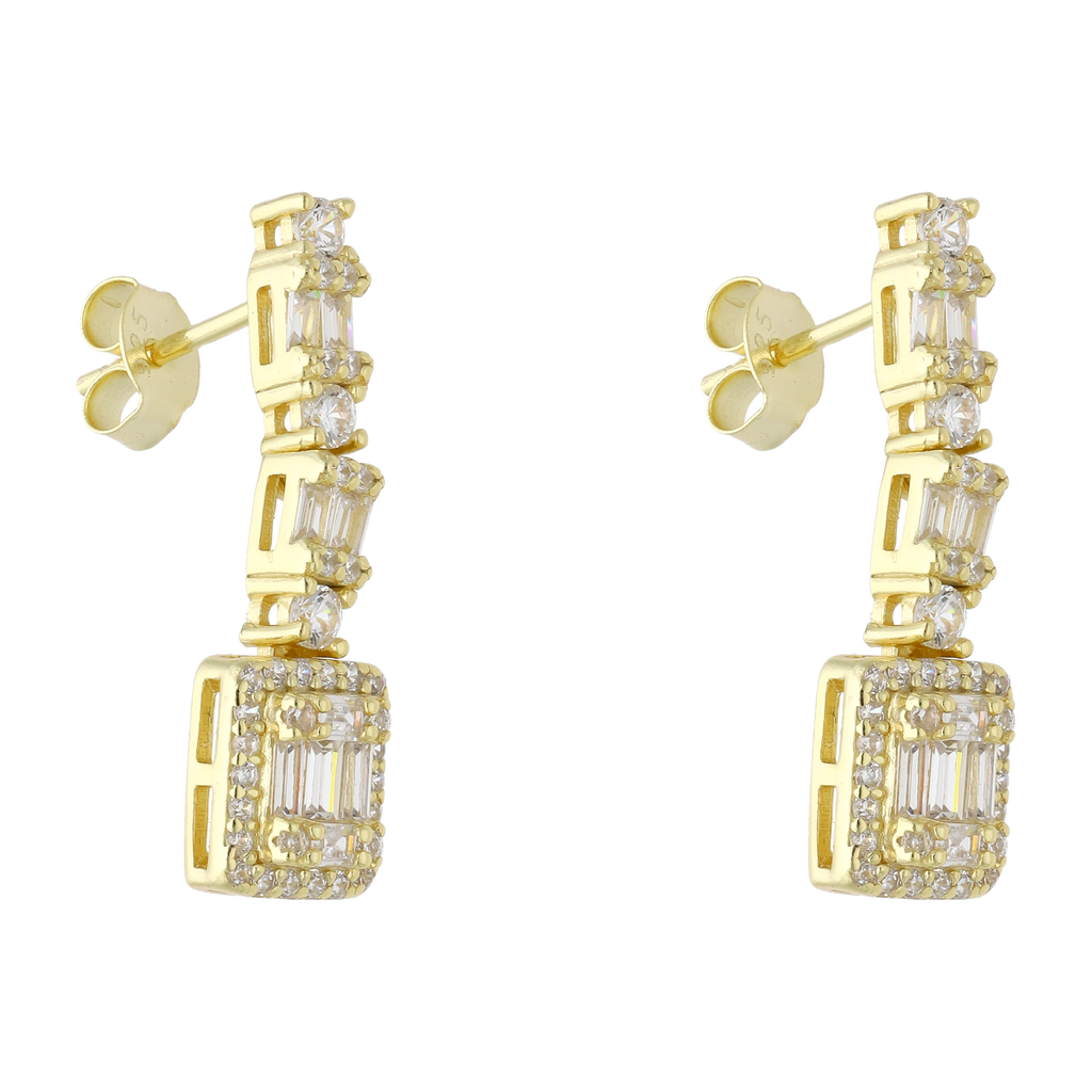 Aretes largos baguettes circonias plata