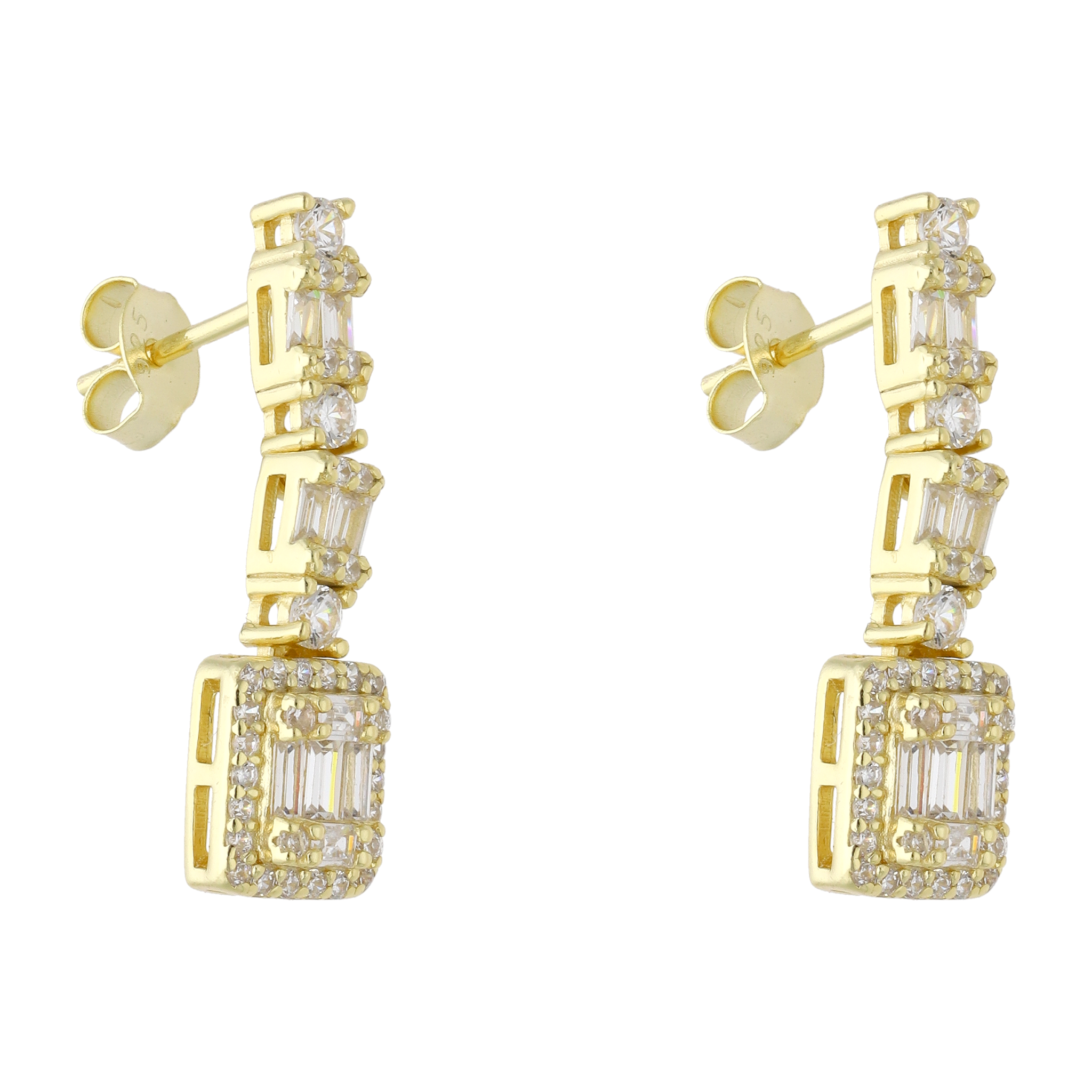 Aretes largos baguettes circonias plata