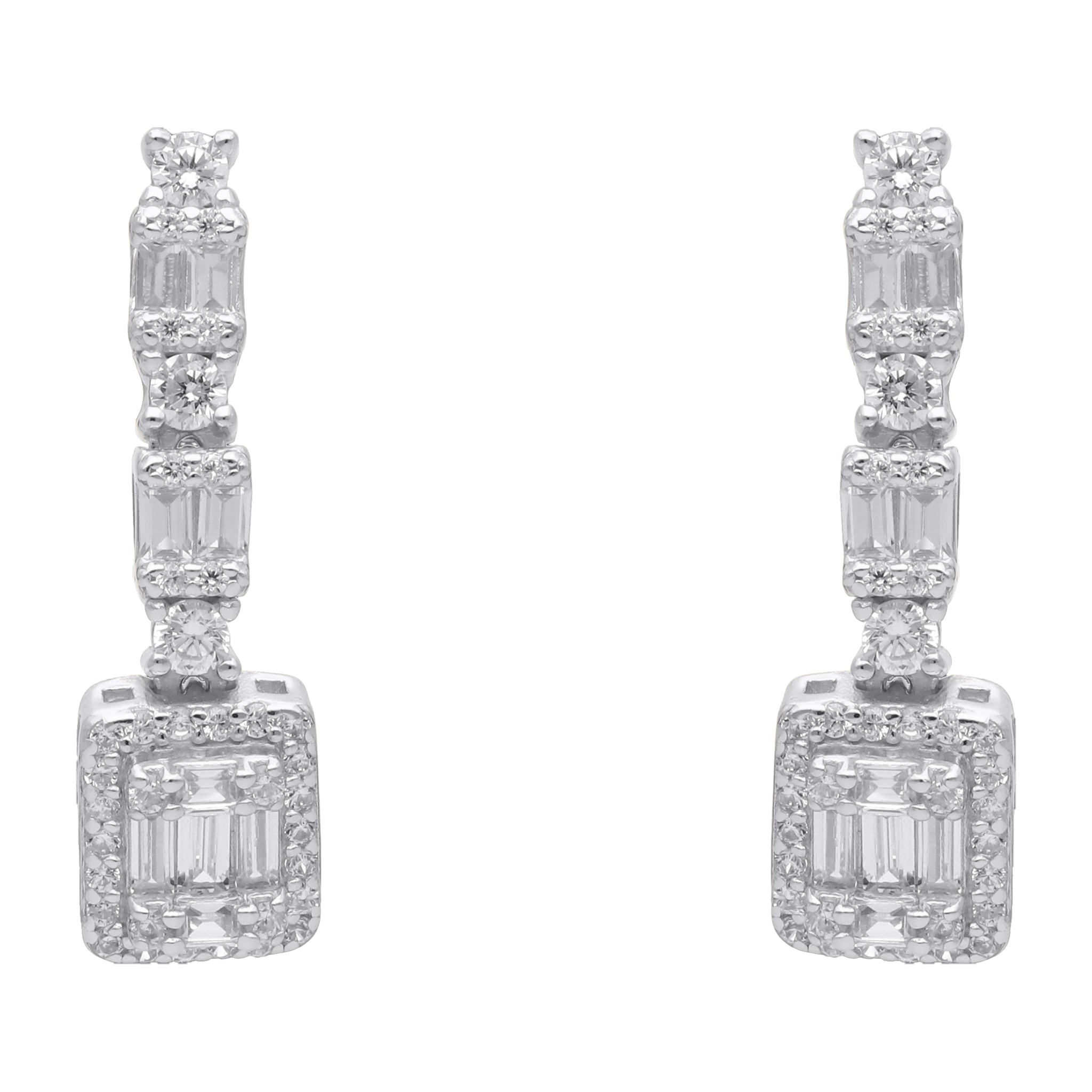 Aretes largos baguettes circonias plata