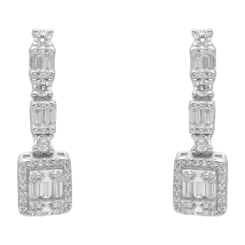 Aretes largos baguettes circonias plata