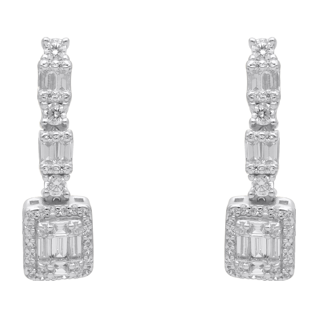 Aretes largos baguettes circonias plata
