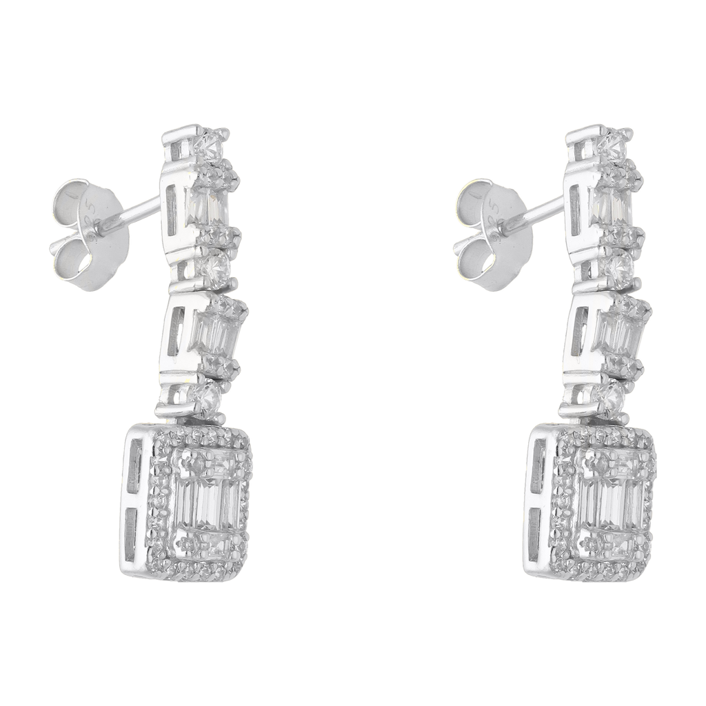 Aretes largos baguettes circonias plata