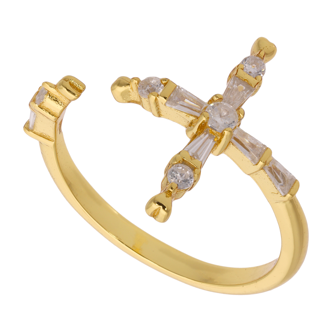 Anillo cruz abierto circonias plata