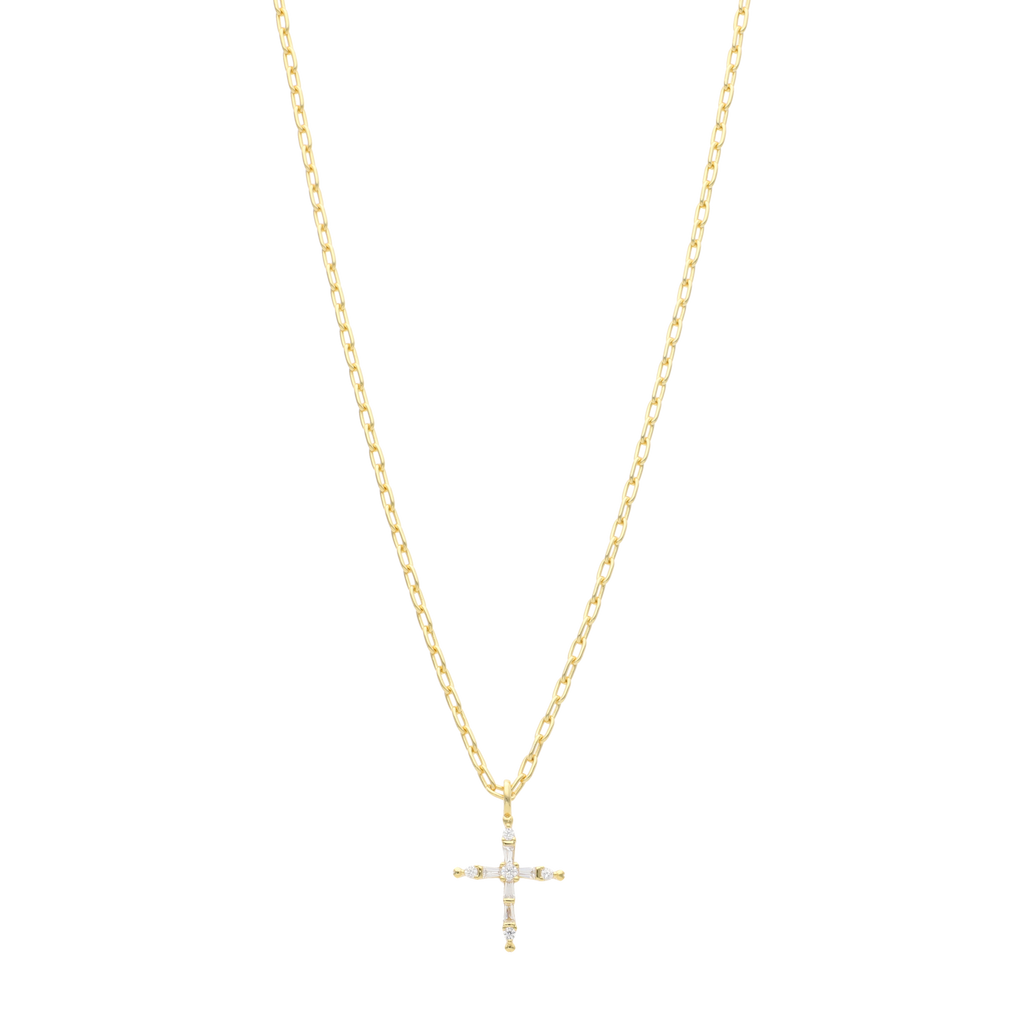 Collar cruz circonias cadena clip plata